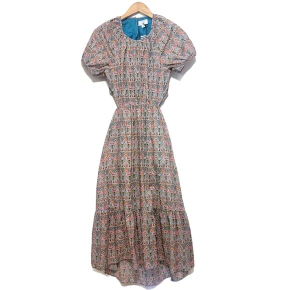 J Crew Liberty Fabric Floral Dress Side Cut Out Midi Boho Summer Blue Pink 6 - Picture 2 of 16